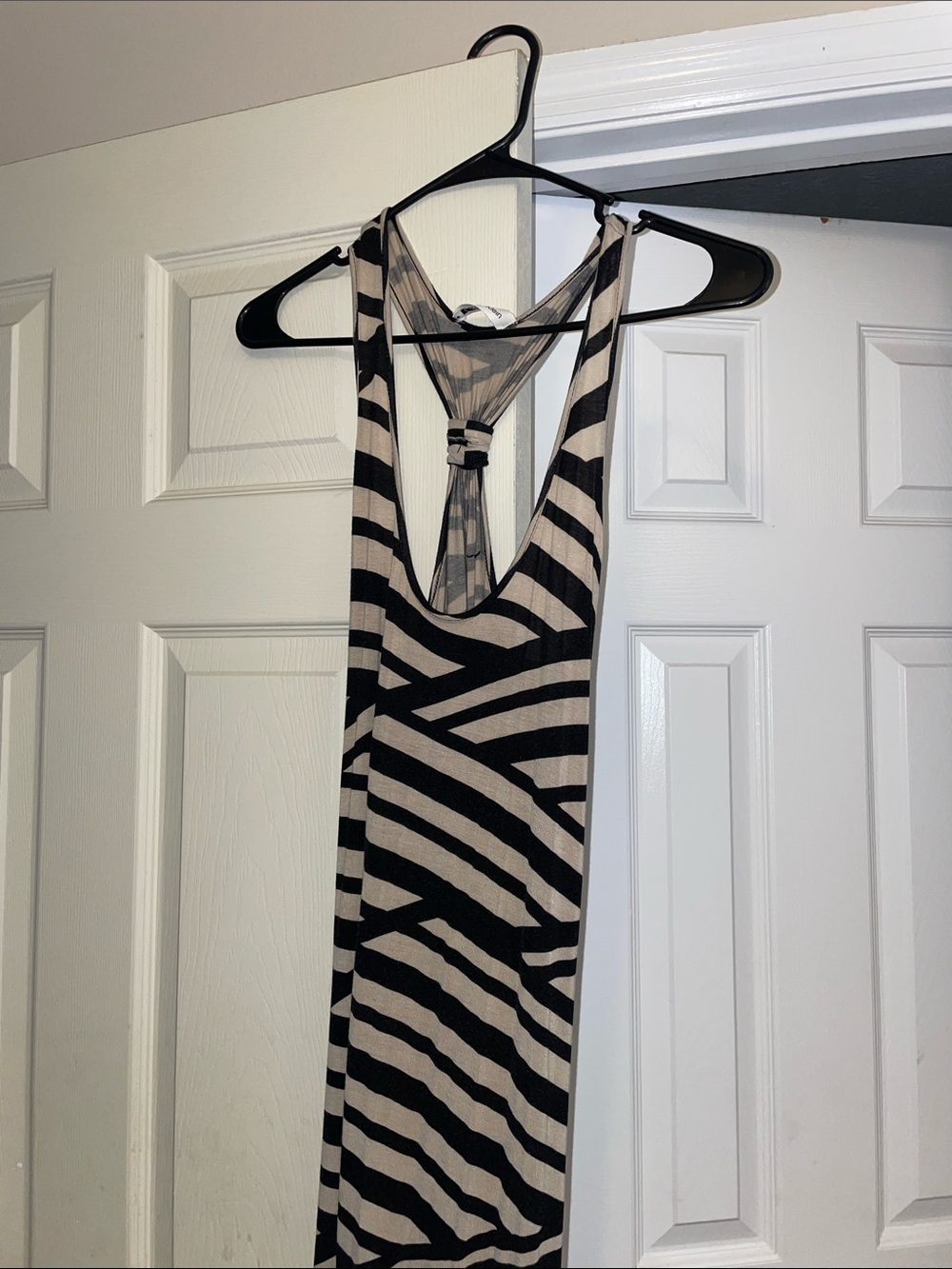 Calvin Klein Black and Cream Striped Racerback Tank